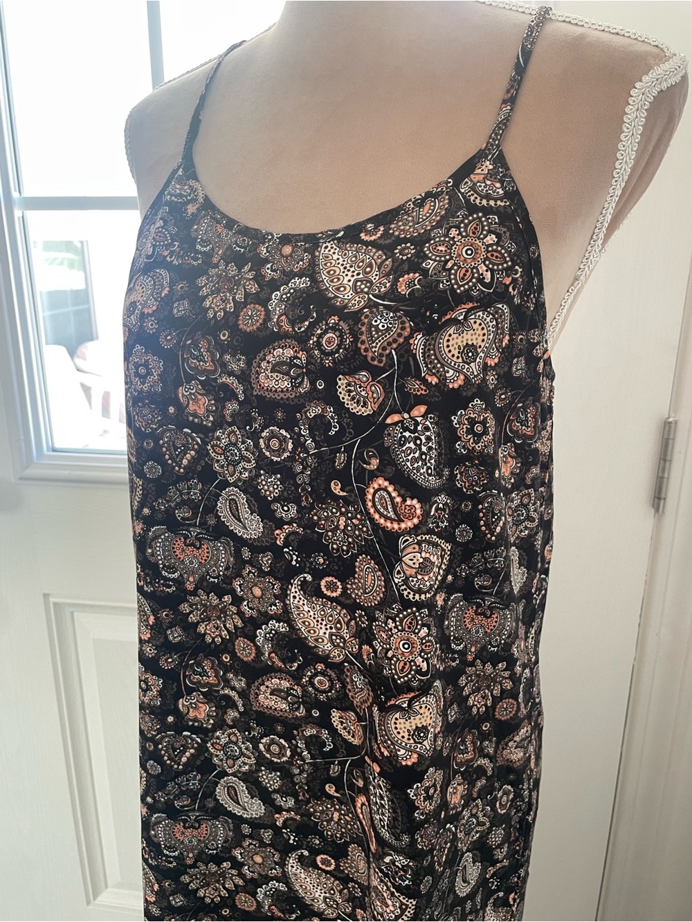 Black Paisley Chemise Slip with Warm Accent Print